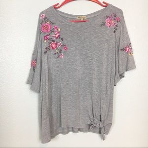 Democracy | Embroidered Side Tie Grey Tee Large